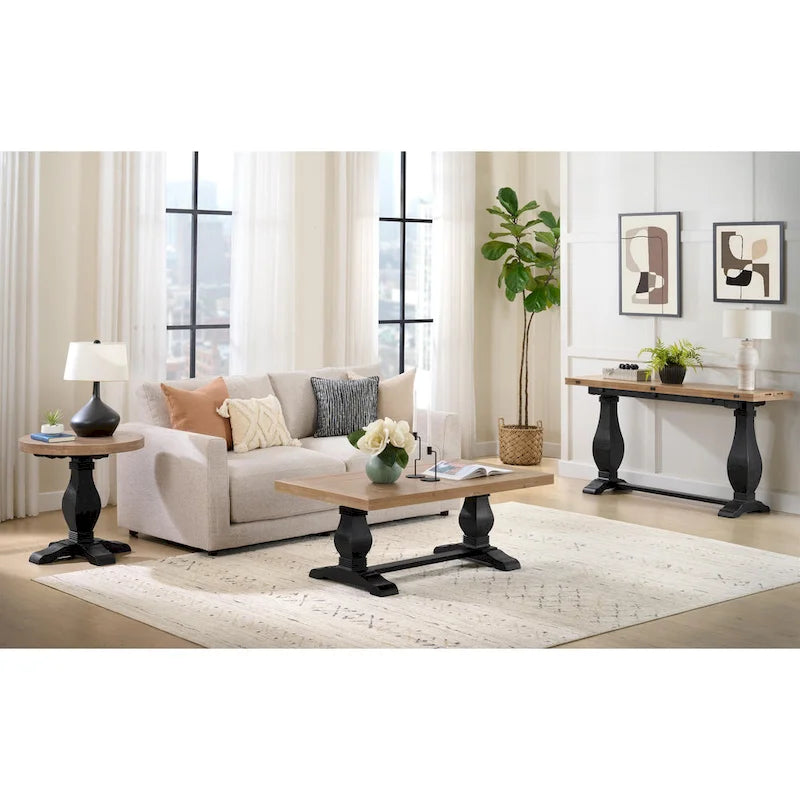 50" Solid Pine Coffee Table – Reclaimed Natural & White / Reclaimed Natural / Grey, Farmhouse Style, Single