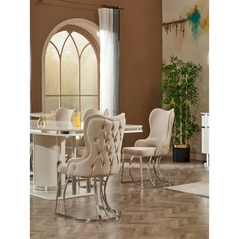 Modern Rectangular Dining Table – White, Tapered Legs, Seats 6, 2-Person Assembly