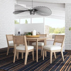 Round Dining Table – Brown Oak Finish, Mid-Century Style, Seats 4, Single-Person Assembly