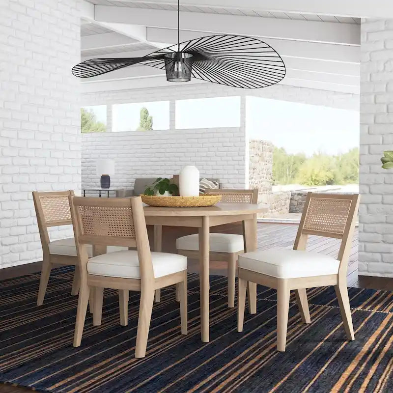 Round Dining Table – Brown Oak Finish, Mid-Century Style, Seats 4, Single-Person Assembly