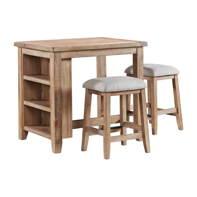 Rustic Farmhouse Multi-Use Table – Sandwash Finish, 3-Shelf, Single-Person Assembly
