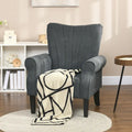 Mid-Century Modern Fabric Armchair – Dark Gray, Rolled Arms, Wood Legs, Single