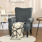 Mid-Century Modern Fabric Armchair – Dark Gray, Rolled Arms, Wood Legs, Single