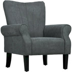 Mid-Century Modern Fabric Armchair – Dark Gray, Rolled Arms, Wood Legs, Single