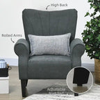 Mid-Century Modern Fabric Armchair – Dark Gray, Rolled Arms, Wood Legs, Single