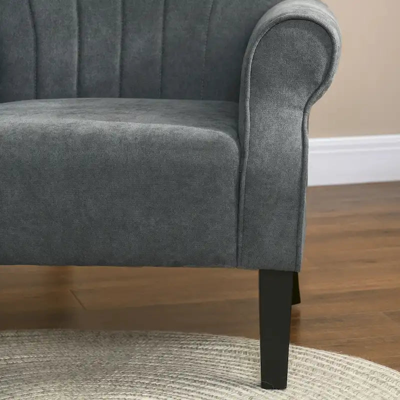 Mid-Century Modern Fabric Armchair – Dark Gray, Rolled Arms, Wood Legs, Single