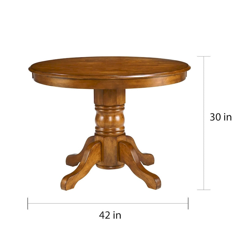 Round Pedestal Dining Table – Brown Oak Finish, Traditional Style, Seats 4, Single-Person Assembly