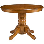 Round Pedestal Dining Table – Brown Oak Finish, Traditional Style, Seats 4, Single-Person Assembly