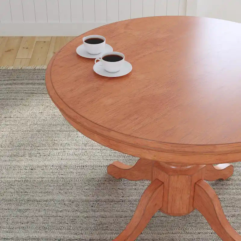 Round Pedestal Dining Table – Brown Oak Finish, Traditional Style, Seats 4, Single-Person Assembly