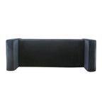 Velvet Storage Bench – Dark Blue, Mid-Century Style, Walnut Legs, Includes 2 Bolster Pillows, Single