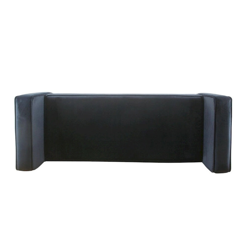 Velvet Storage Bench – Dark Blue, Mid-Century Style, Walnut Legs, Includes 2 Bolster Pillows, Single