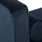 Velvet Storage Bench – Dark Blue, Mid-Century Style, Walnut Legs, Includes 2 Bolster Pillows, Single