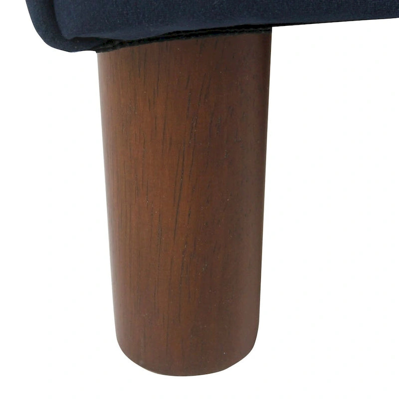 Velvet Storage Bench – Dark Blue, Mid-Century Style, Walnut Legs, Includes 2 Bolster Pillows, Single