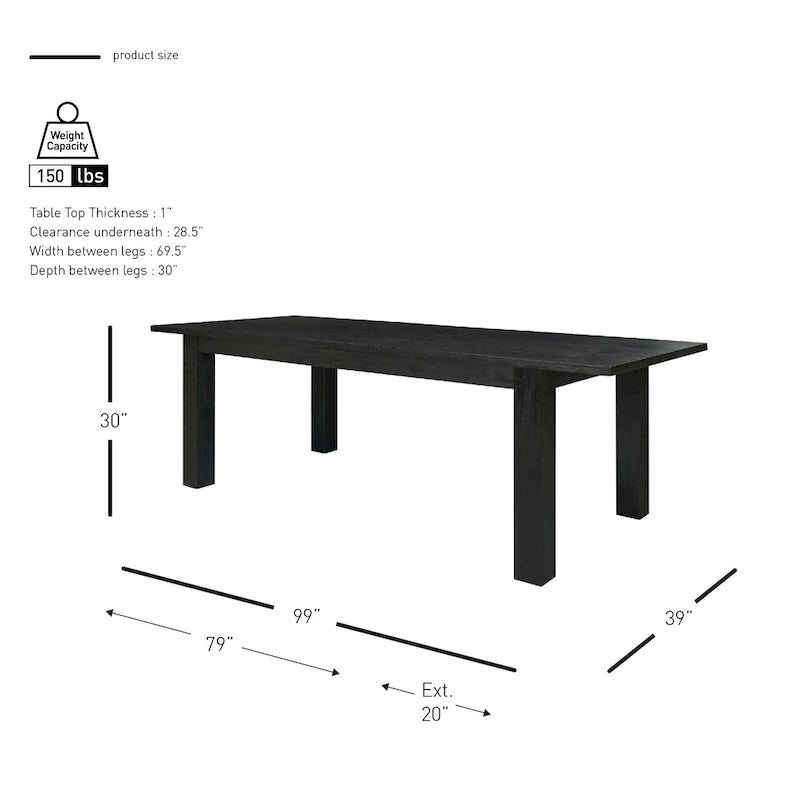 Butterfly Leaf Extendable Dining Table – Brushed Smoke, Solid Acacia Wood, Seats up to 10, 2-Person Assembly
