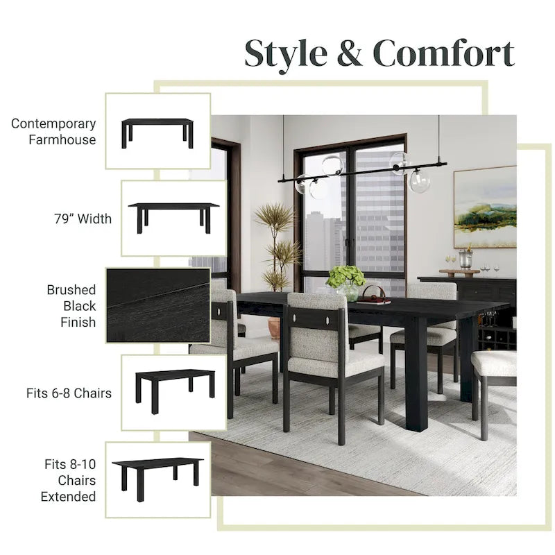 Butterfly Leaf Extendable Dining Table – Brushed Smoke, Solid Acacia Wood, Seats up to 10, 2-Person Assembly