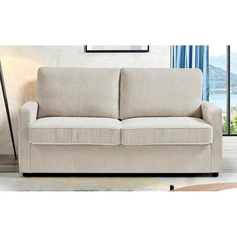 70" Corduroy Sleeper Sofa with Pull-Out Mattress – Ivory / Dark Green / Grey / Black, Square Arms, Seats 2–3