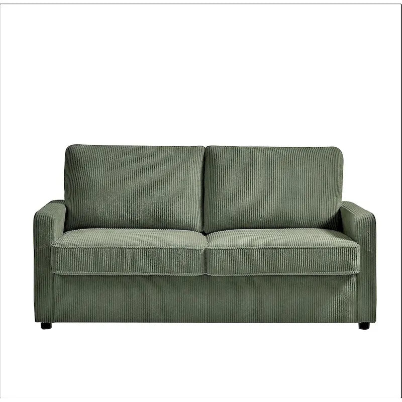 70" Corduroy Sleeper Sofa with Pull-Out Mattress – Ivory / Dark Green / Grey / Black, Square Arms, Seats 2–3