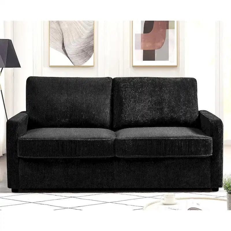 70" Corduroy Sleeper Sofa with Pull-Out Mattress – Ivory / Dark Green / Grey / Black, Square Arms, Seats 2–3