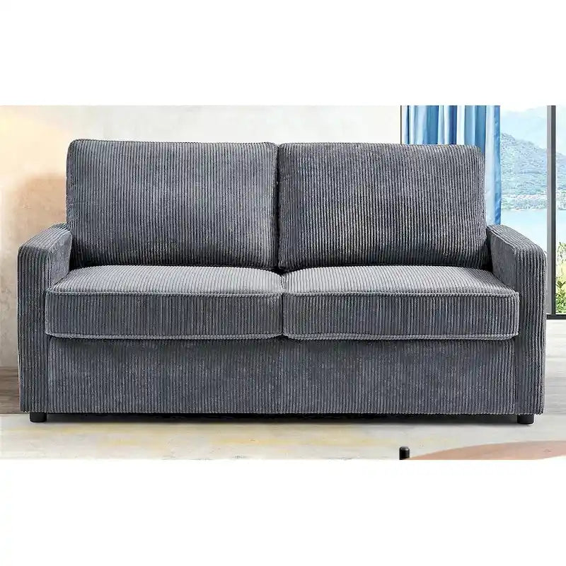 70" Corduroy Sleeper Sofa with Pull-Out Mattress – Ivory / Dark Green / Grey / Black, Square Arms, Seats 2–3