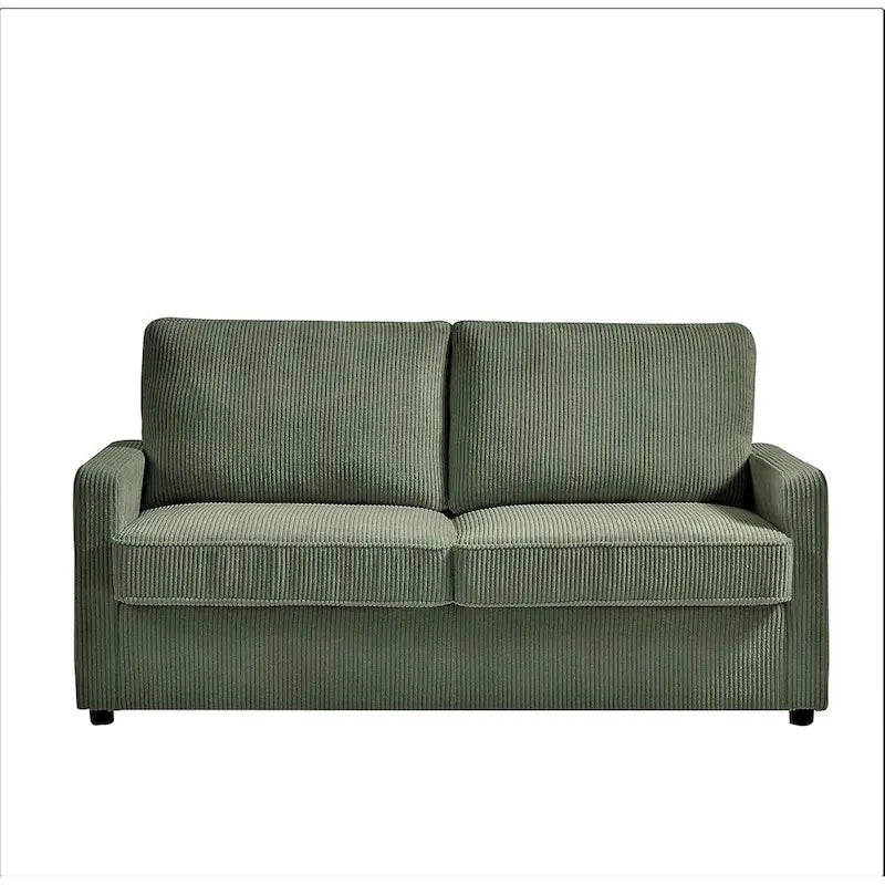 70" Corduroy Sleeper Sofa with Pull-Out Mattress – Ivory / Dark Green / Grey / Black, Square Arms, Seats 2–3