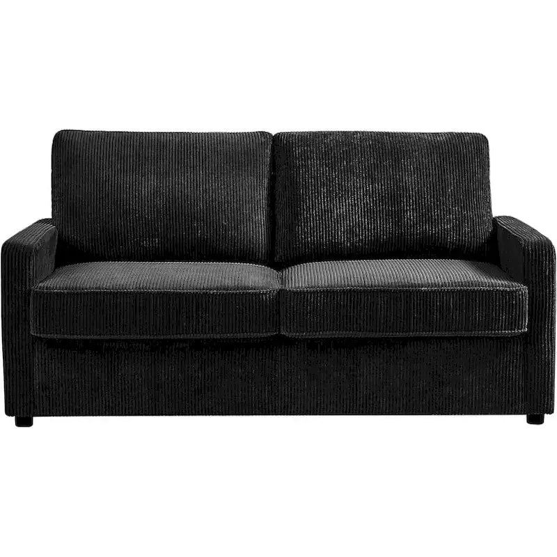 70" Corduroy Sleeper Sofa with Pull-Out Mattress – Ivory / Dark Green / Grey / Black, Square Arms, Seats 2–3