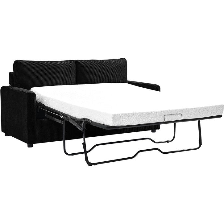 70" Corduroy Sleeper Sofa with Pull-Out Mattress – Ivory / Dark Green / Grey / Black, Square Arms, Seats 2–3