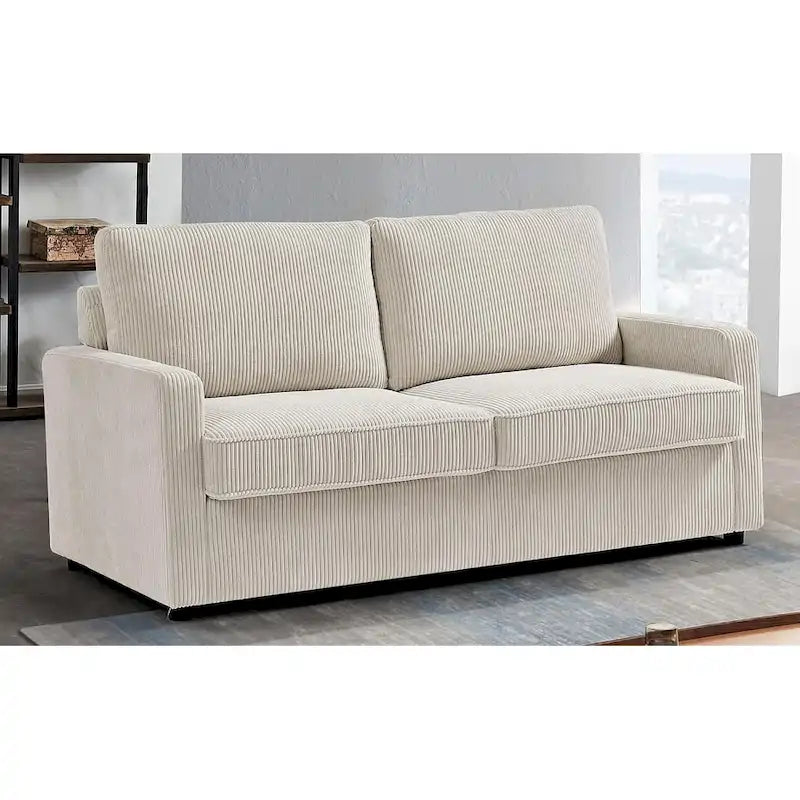 70" Corduroy Sleeper Sofa with Pull-Out Mattress – Ivory / Dark Green / Grey / Black, Square Arms, Seats 2–3