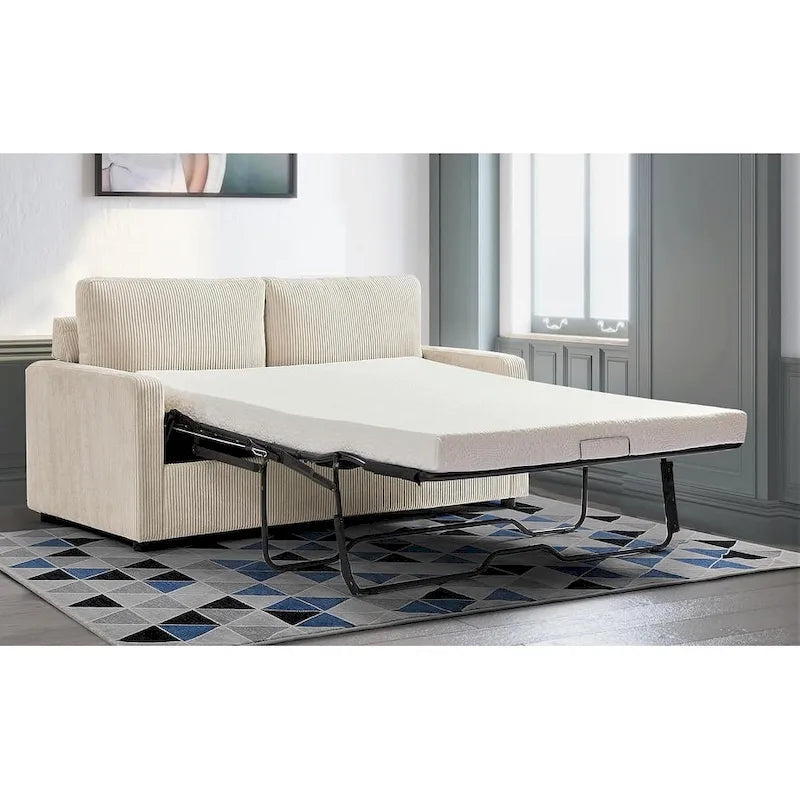70" Corduroy Sleeper Sofa with Pull-Out Mattress – Ivory / Dark Green / Grey / Black, Square Arms, Seats 2–3