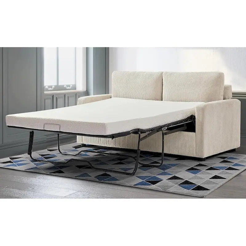 70" Corduroy Sleeper Sofa with Pull-Out Mattress – Ivory / Dark Green / Grey / Black, Square Arms, Seats 2–3