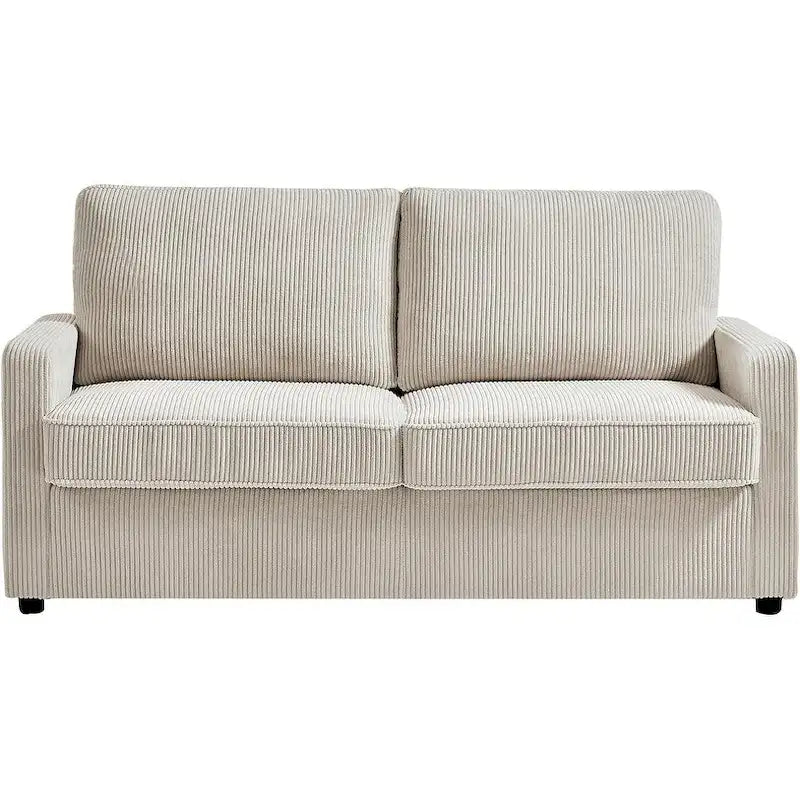 70" Corduroy Sleeper Sofa with Pull-Out Mattress – Ivory / Dark Green / Grey / Black, Square Arms, Seats 2–3