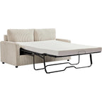 70" Corduroy Sleeper Sofa with Pull-Out Mattress – Ivory / Dark Green / Grey / Black, Square Arms, Seats 2–3