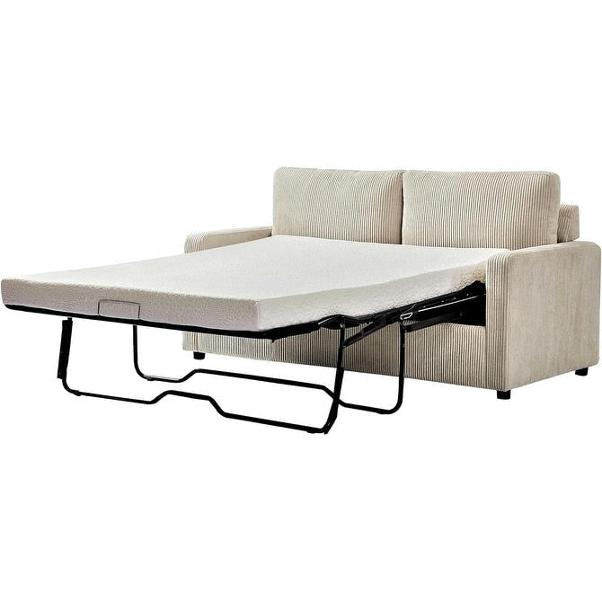 70" Corduroy Sleeper Sofa with Pull-Out Mattress – Ivory / Dark Green / Grey / Black, Square Arms, Seats 2–3