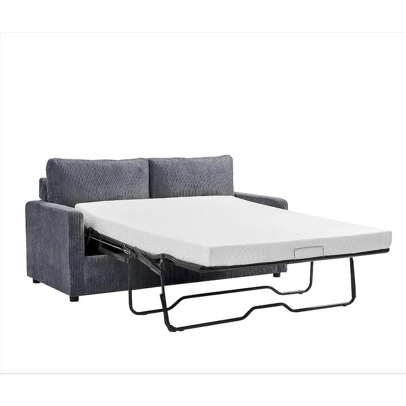 70" Corduroy Sleeper Sofa with Pull-Out Mattress – Ivory / Dark Green / Grey / Black, Square Arms, Seats 2–3