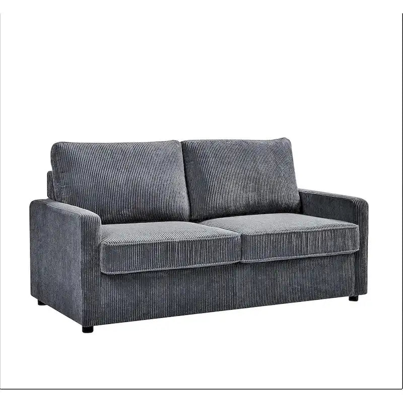 70" Corduroy Sleeper Sofa with Pull-Out Mattress – Ivory / Dark Green / Grey / Black, Square Arms, Seats 2–3