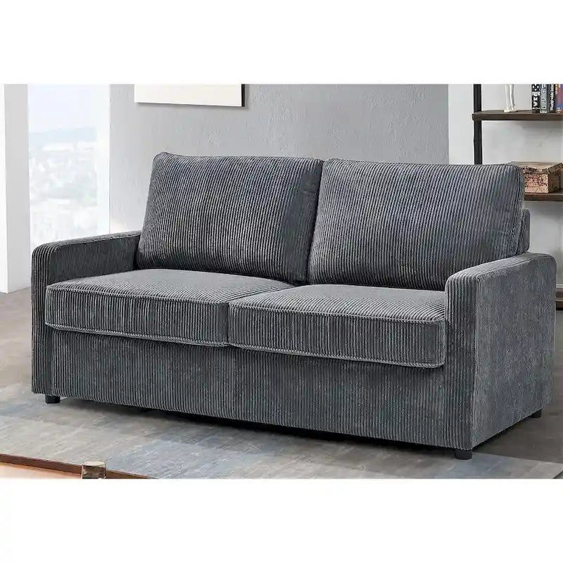 70" Corduroy Sleeper Sofa with Pull-Out Mattress – Ivory / Dark Green / Grey / Black, Square Arms, Seats 2–3