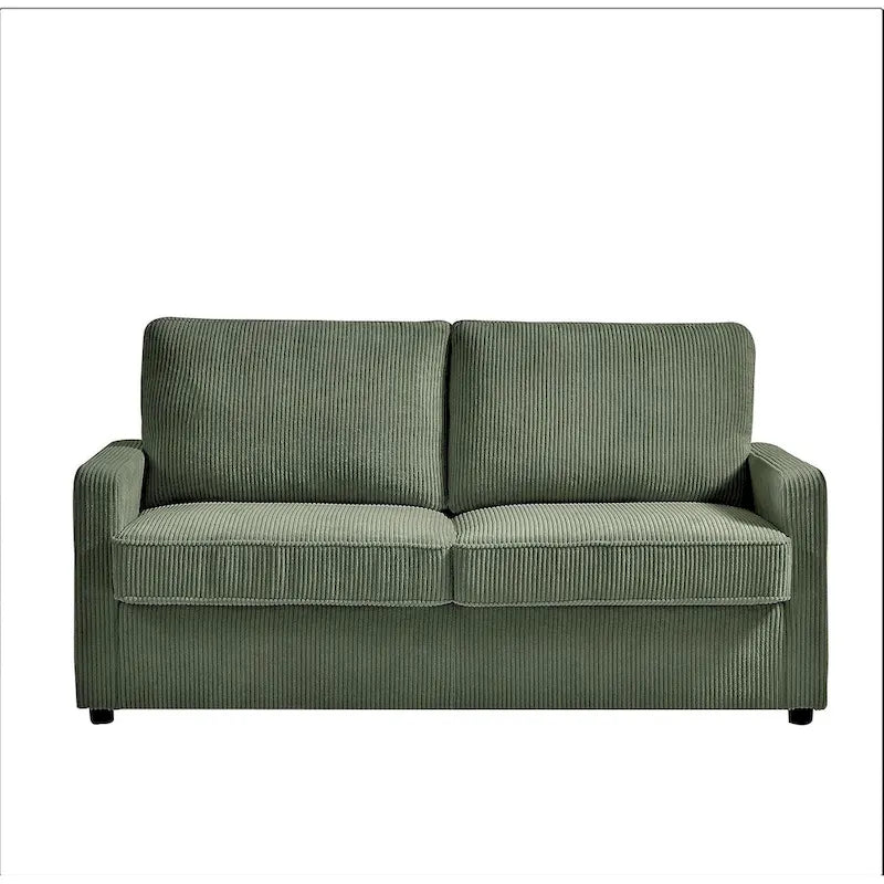 70" Corduroy Sleeper Sofa with Pull-Out Mattress – Ivory / Dark Green / Grey / Black, Square Arms, Seats 2–3