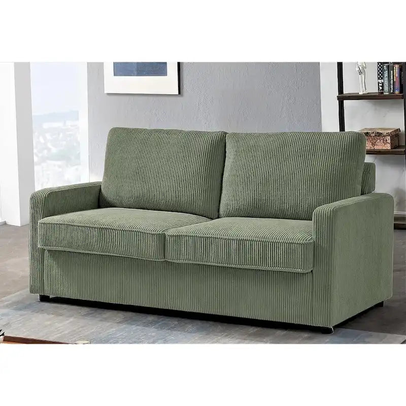 70" Corduroy Sleeper Sofa with Pull-Out Mattress – Ivory / Dark Green / Grey / Black, Square Arms, Seats 2–3