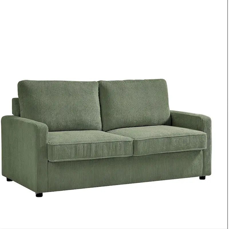 70" Corduroy Sleeper Sofa with Pull-Out Mattress – Ivory / Dark Green / Grey / Black, Square Arms, Seats 2–3