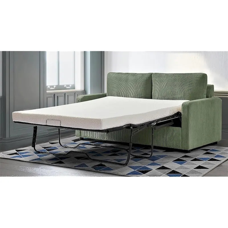 70" Corduroy Sleeper Sofa with Pull-Out Mattress – Ivory / Dark Green / Grey / Black, Square Arms, Seats 2–3