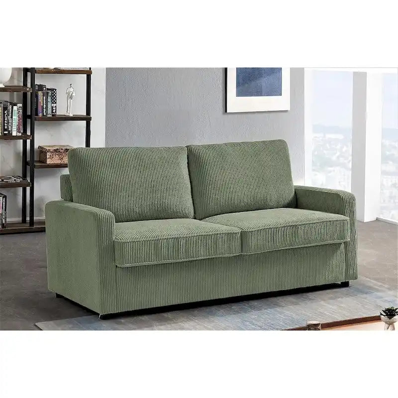 70" Corduroy Sleeper Sofa with Pull-Out Mattress – Ivory / Dark Green / Grey / Black, Square Arms, Seats 2–3