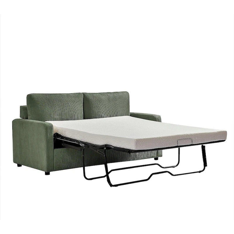 70" Corduroy Sleeper Sofa with Pull-Out Mattress – Ivory / Dark Green / Grey / Black, Square Arms, Seats 2–3