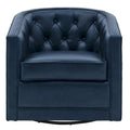 Top Grain Leather Swivel Accent Chair – Dark Blue / Grey / Brown, Button Tufted, Single