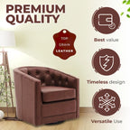 Top Grain Leather Swivel Accent Chair – Dark Blue / Grey / Brown, Button Tufted, Single
