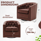 Top Grain Leather Swivel Accent Chair – Dark Blue / Grey / Brown, Button Tufted, Single