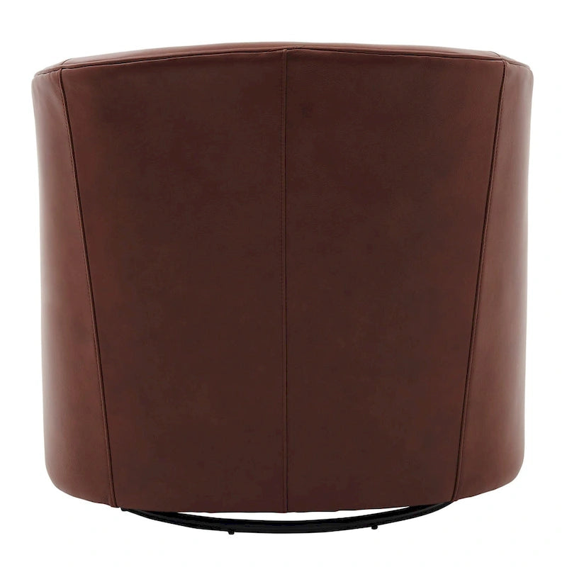 Top Grain Leather Swivel Accent Chair – Dark Blue / Grey / Brown, Button Tufted, Single