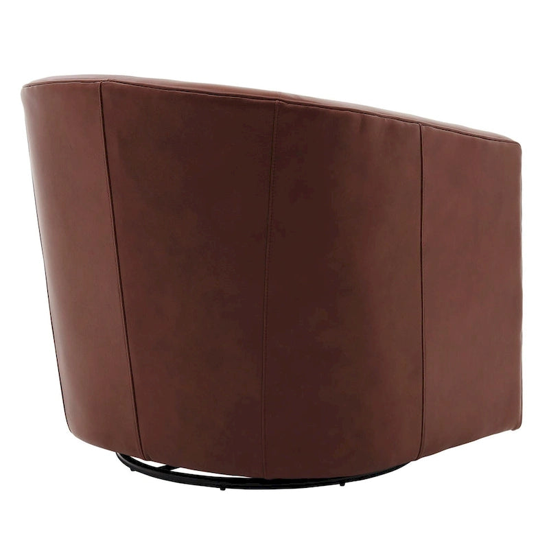 Top Grain Leather Swivel Accent Chair – Dark Blue / Grey / Brown, Button Tufted, Single
