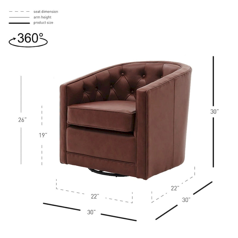 Top Grain Leather Swivel Accent Chair – Dark Blue / Grey / Brown, Button Tufted, Single