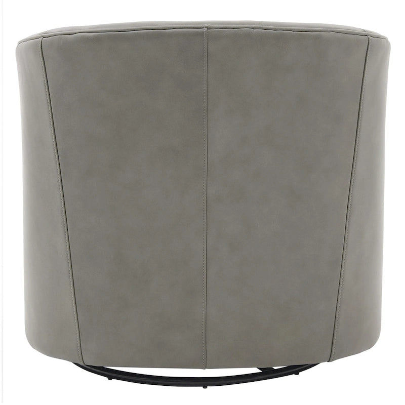 Top Grain Leather Swivel Accent Chair – Dark Blue / Grey / Brown, Button Tufted, Single