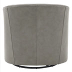 Top Grain Leather Swivel Accent Chair – Dark Blue / Grey / Brown, Button Tufted, Single