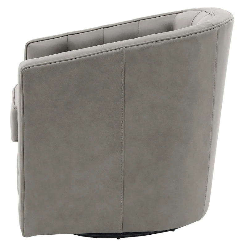 Top Grain Leather Swivel Accent Chair – Dark Blue / Grey / Brown, Button Tufted, Single
